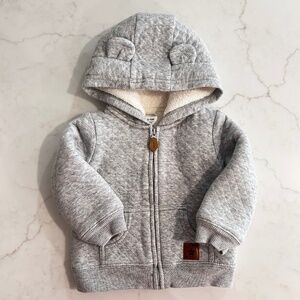 Simple Joys - 6-9M - Grey Quilited Zip-Up Fleece with Ears